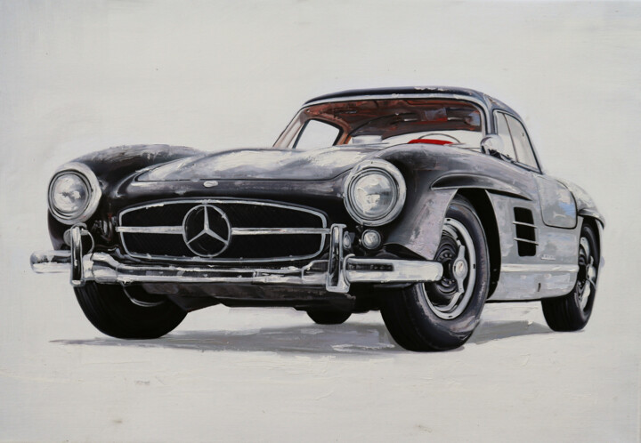 Mercedes Gullwing 300 SL 1956 绘画, 19.7x27.6 in