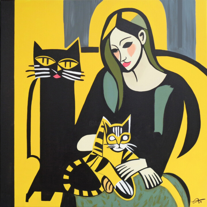Three Cats 绘画, 31.5x31.5 in