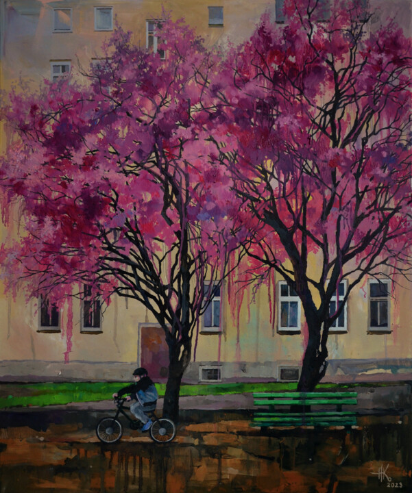Blossoming. Cyclist 绘画, 35.4x29.5 in