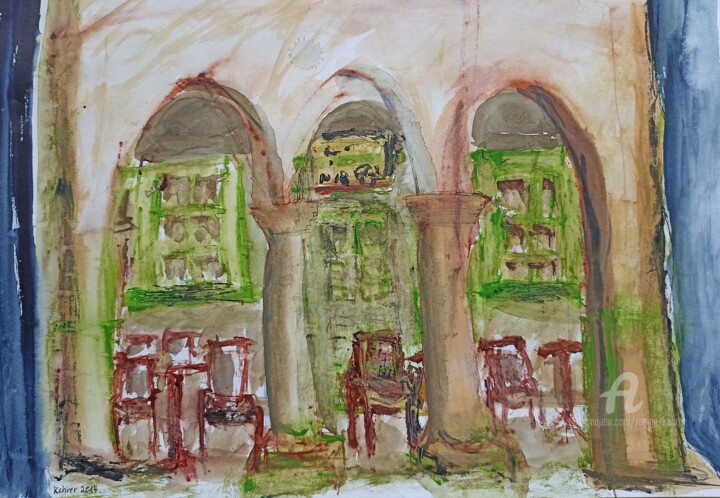 Altes Cafe 2 in Skala auf Patmos 绘画, 11.4x15.6 in