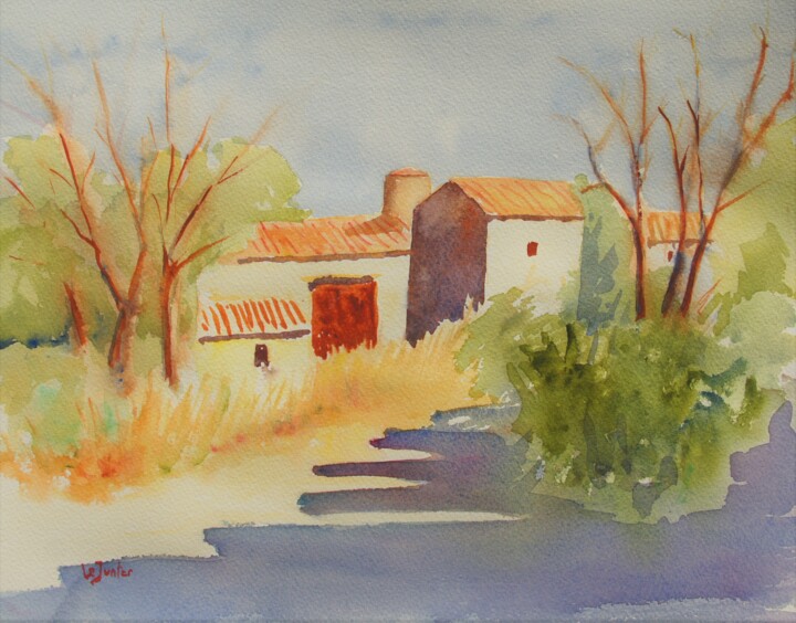 Peinture intitulée "Vieux mas vers Assas" par Jean-Noël Le Junter, Œuvre d'art originale, Aquarelle Monté sur Panneau de bois