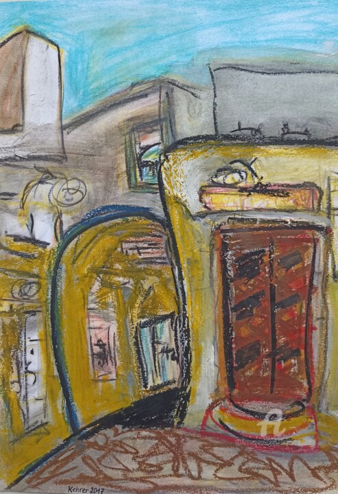 Gasse in Chora 绘画, 13.2x9.7 in