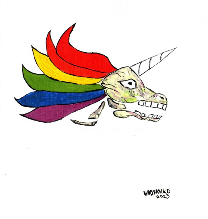 Peinture intitulée "Tiny Unicorn skull…" par Wabyanko, Œuvre d'art originale, Acrylique