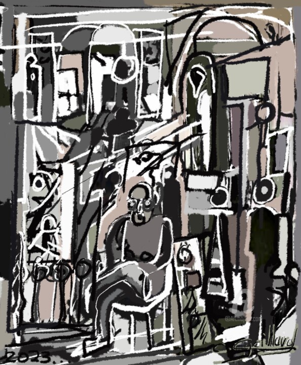 Autoportrait dans l’atelier. 绘画, 63x47.2 in