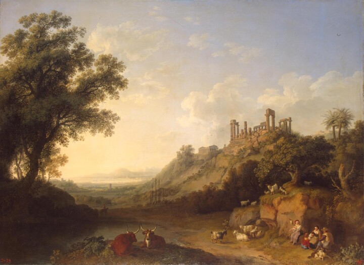 Painting titled "Temple en ruine en…" by Jacob Philipp Hackert, Original Artwork, Oil