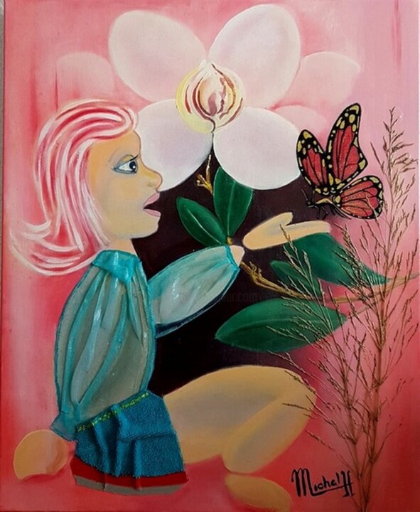 Pureté bleue sur fond rouge 绘画, 24x19.7 in