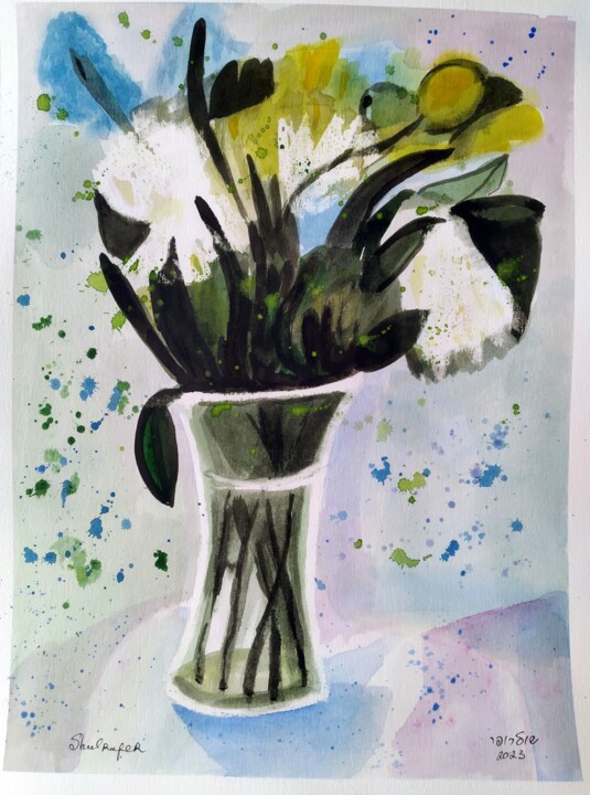 Painting titled "spring bouquet" by Janna Shulrufer, Original Artwork, Watercolor