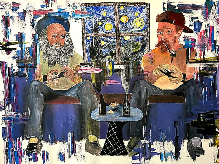 Da Vinci and Van Gogh gaming 绘画, 42.5x57.1 in