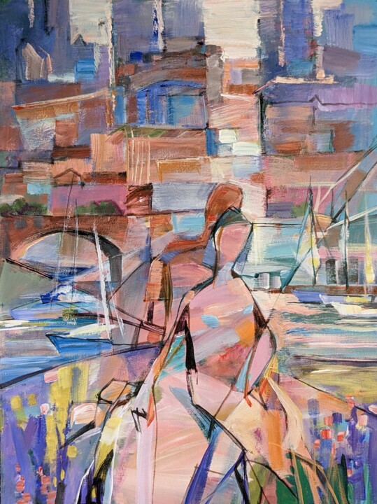 Fishing/ city coast 绘画, 24x18 in