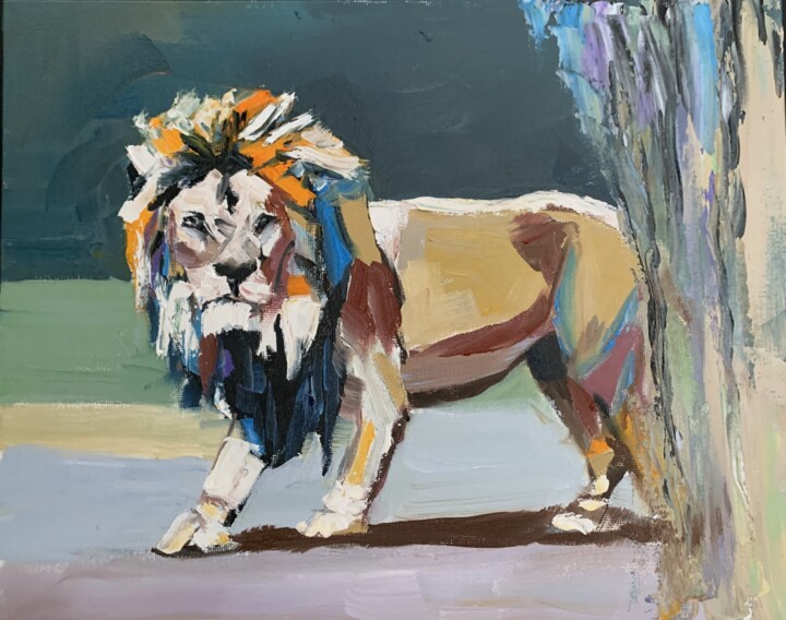 Lion. Original oil painting. 绘画, 9.5x11.8 in