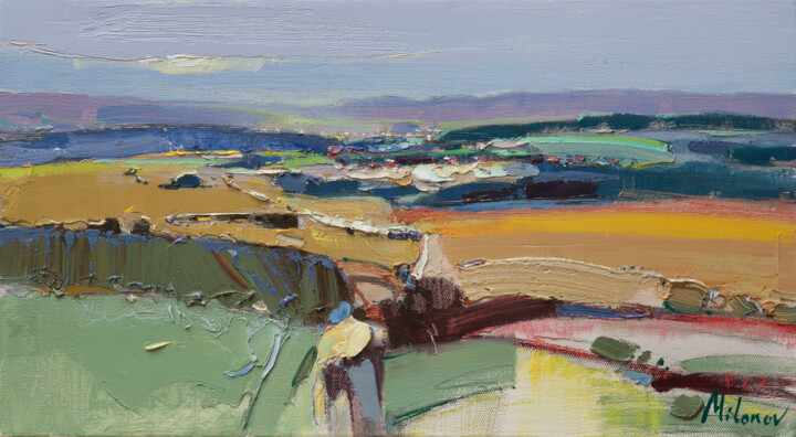 Painting titled "' Rudnik '" by Stojan Milanov, Original Artwork, Oil Mounted on Wood Stretcher frame