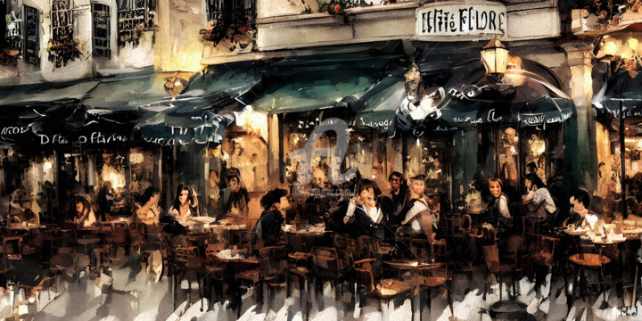 Café Parisien, Latin Quarter, Paris - Digital art - Watercol 数字艺术