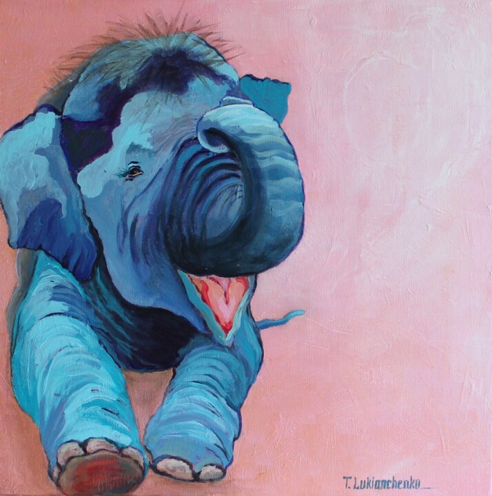 Blue elephant 绘画, 15.8x15.8 in
