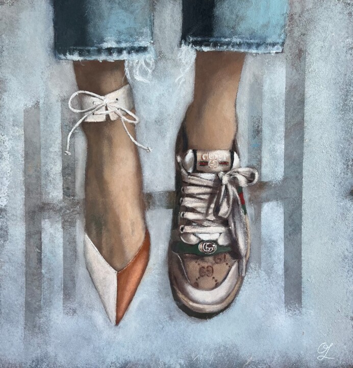 Don't need to choose - acrylic on paper, shoes and sneakers 绘画, 11.8x11.8 in