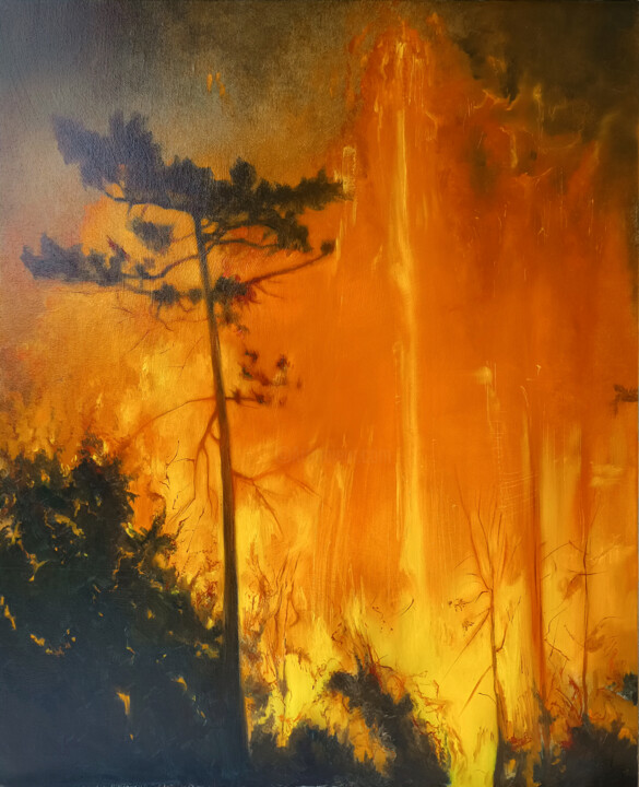 🔥Flambée d'Ambre 🔥Amber Blaze Painting, 31.9x25.6 in