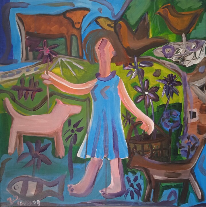 Menina colhendo Flores 绘画, 19.7x19.7 in