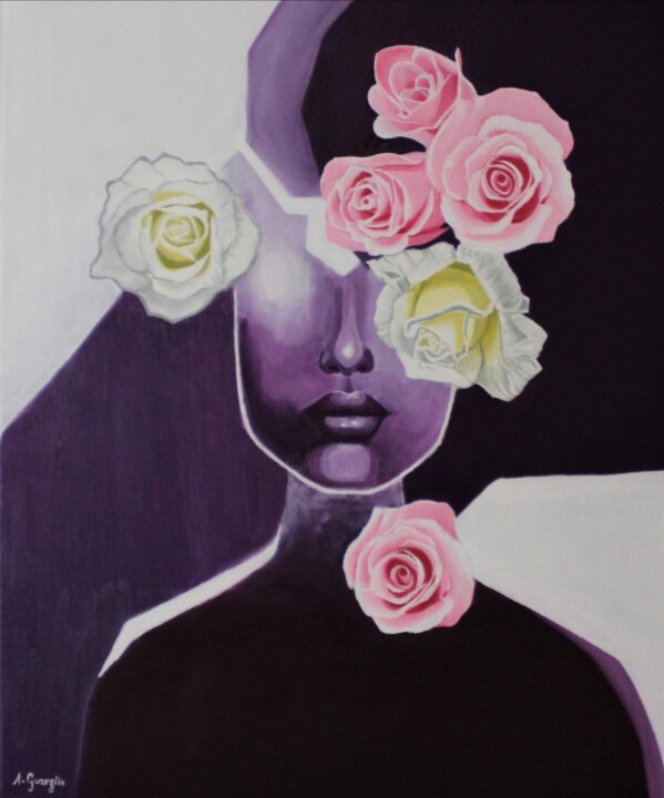Painting titled "La fille revêtue de…" by Aurélie Goarzin, Original Artwork, Oil Mounted on Wood Stretcher frame