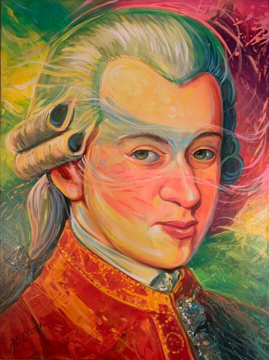 绘画 标题为“Mozart Pop Art” 由Herbert Duttler, 原创艺术品, 油 安装在木质担架架上