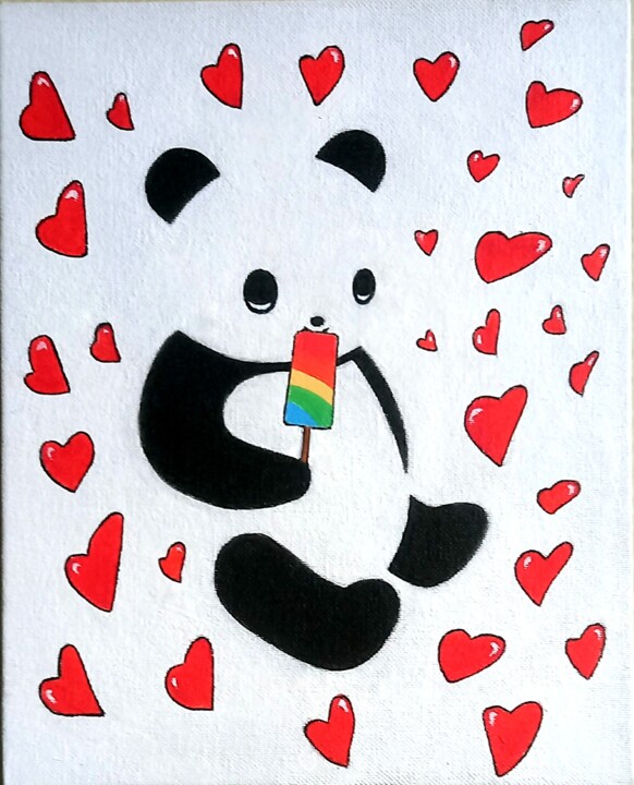 Pintura titulada "Hungry Little Panda" por George Anthony Penon Cassallo, Obra de arte original, Acrílico