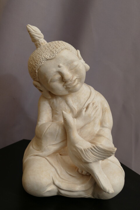 192 - Bouddha Ado Oiseau Paix 雕塑, 9.8x6.7 in
