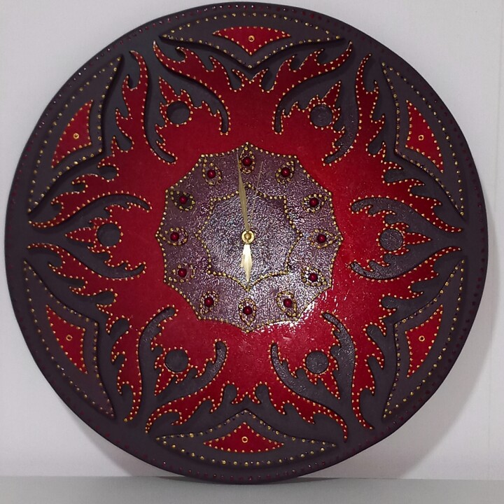 Design intitulée "Relógio de Parede" par Estevão Páixão, Œuvre d'art originale, Art de la table Monté sur Panneau de bois