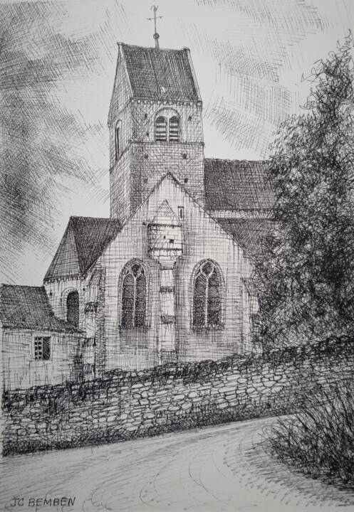 L'Eglise de Arcis le Ponsart Рисунок, 12,2x8,7 in