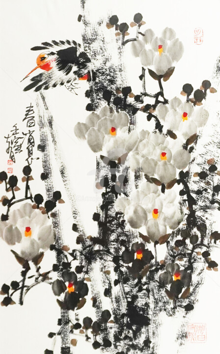 Painting titled "Spring message 春消息…" by Dayou Lu, Original Artwork, Pigments