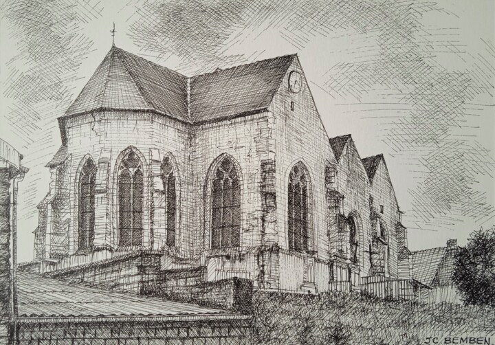 l'Eglise de Savigny sur Ardre Рисунок, 8,3x12,2 in