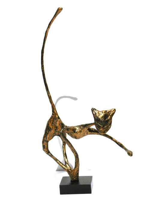 Sculpture de petit chat aux reflets dorés 雕塑, 12.6x7.5 in