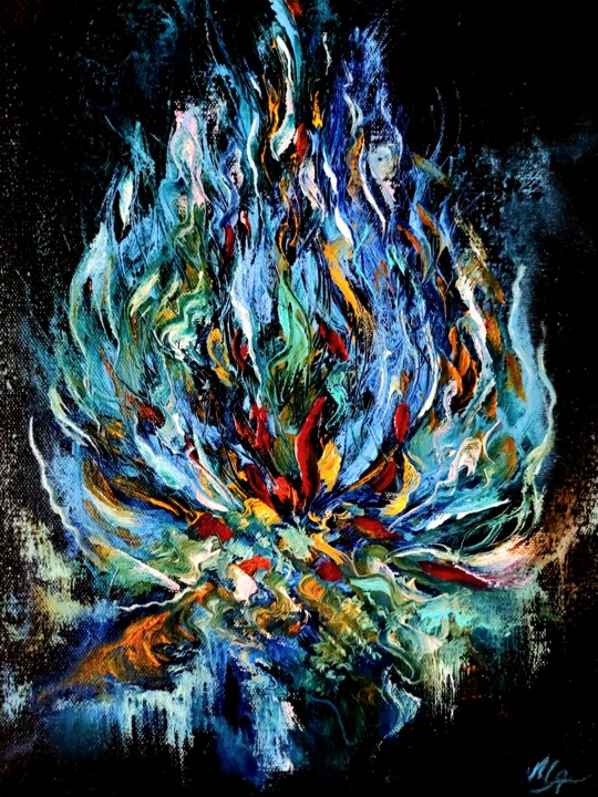Blue Bonfire 绘画, 15.5x11.5 in