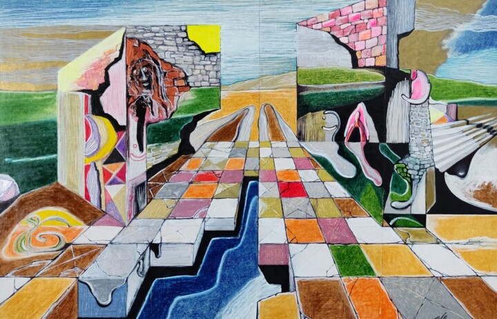 Charismatic landscape with apparition 绘画, 11x16.9 in