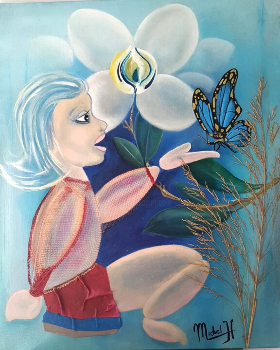 Pureté en rouge sur fonds bleu 绘画, 24x19.7 in