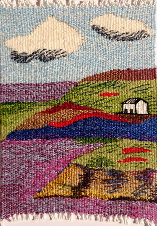 Painting titled "summer memories 3" by Kseniia Hopko, Original Artwork, Textile fiber Mounted on Wood Panel