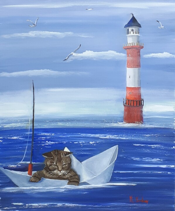 Un pescatore alle prime armi... 绘画, 19.7x15.8 in