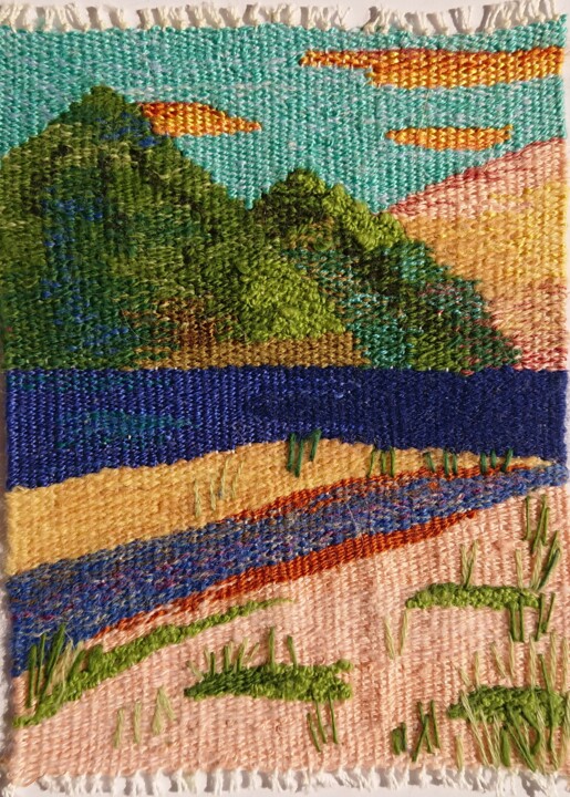 Painting titled "summer memories 4" by Kseniia Hopko, Original Artwork, Tapestry Mounted on Wood Panel