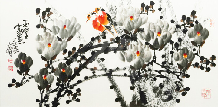 Painting titled "Bright future 玉堂富贵…" by Dayou Lu, Original Artwork, Pigments