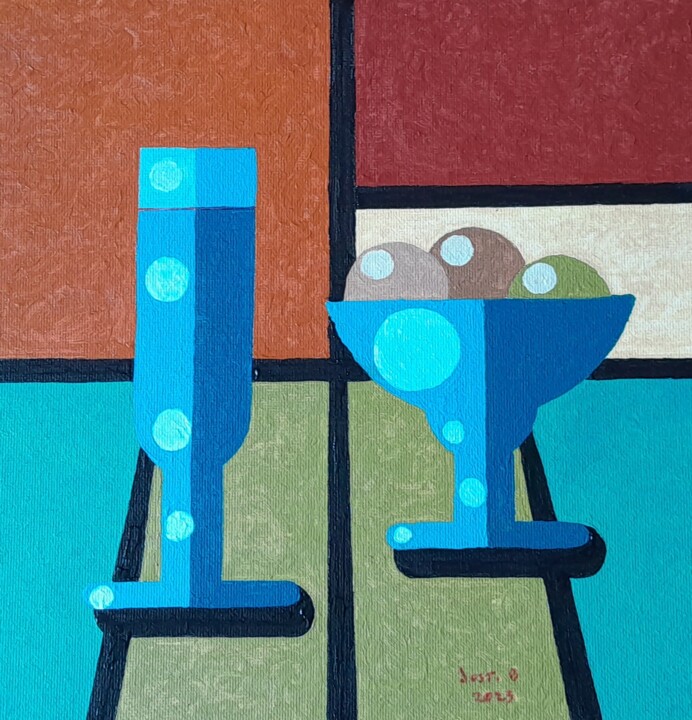 Trois boules de glace . Nature morte , oeuvre originale . 绘画, 9.8x9.8 in