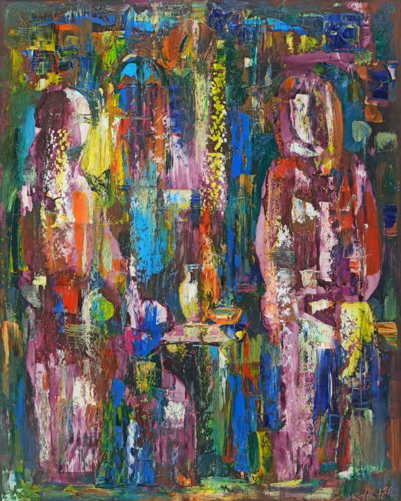 Evening talk (35x45cm, oil/paper) 绘画, 17.7x13.8 in