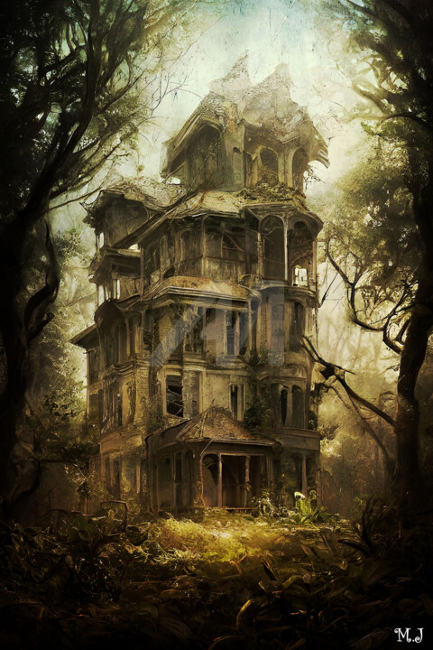 Large spooky house lost in the middle of the forest 数字艺术
