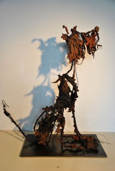 Sculpture titled "D0-chien assis" by Jean-Christophe Bridoux, Original Artwork, Terra cotta