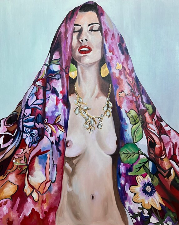 Painting titled "ECLOSION" by Amélie Bourbon, Original Artwork, Oil Mounted on Wood Stretcher frame
