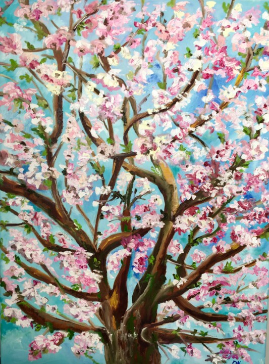 Cherry blossom. Spring time in London Painting, 31.9x24 in