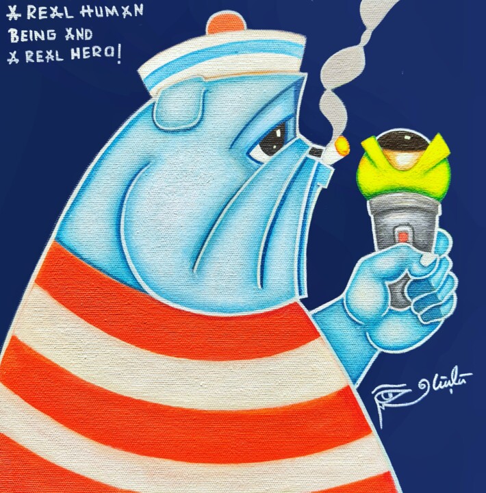 Tyson and The Alien Flashlight 绘画, 9.8x9.8 in