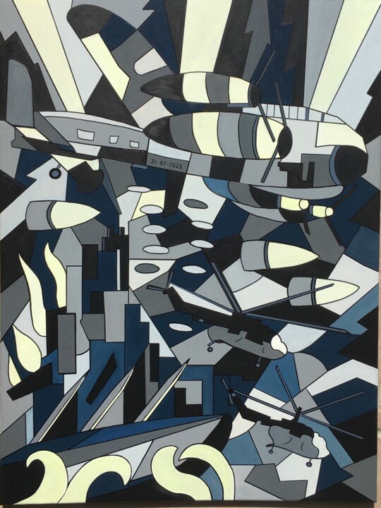 FRESQUE HISTORIQUE - HUMANITÉ UKRAINE - 1 - L'AGRESSION 绘画, 31.5x23.6 in