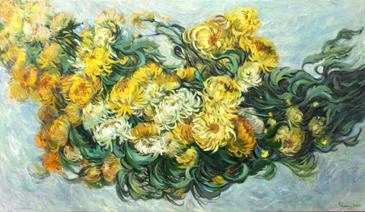 Malarstwo zatytułowany „Yellow chrysanthemu…” autorstwa Rima Azatyan, Oryginalna praca, Olej