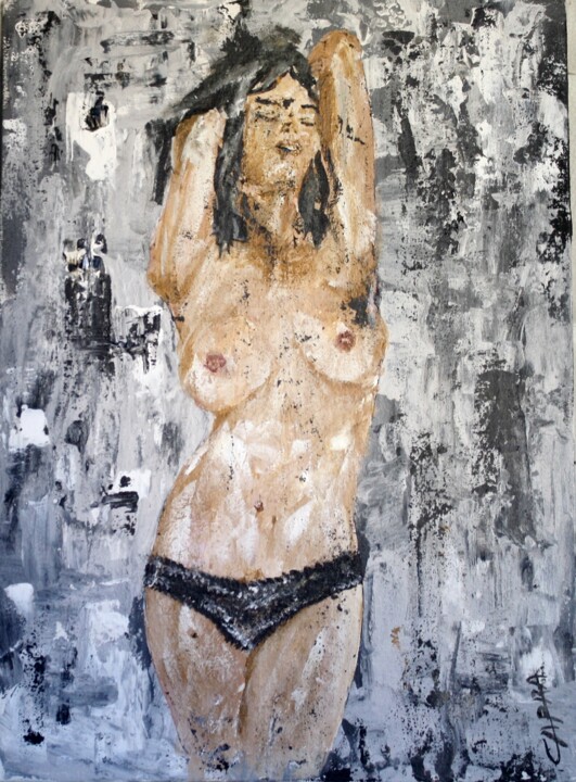 Malerei mit dem Titel "réveil diffcile" von Michel Capra, Original-Kunstwerk, Acryl Auf Holzplatte montiert