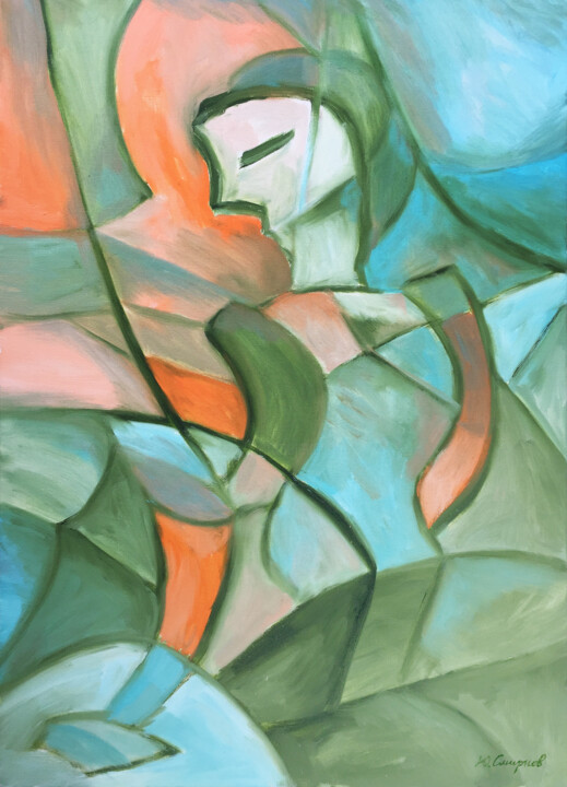 Woman sitting on a stone 绘画, 27.6x19.7 in