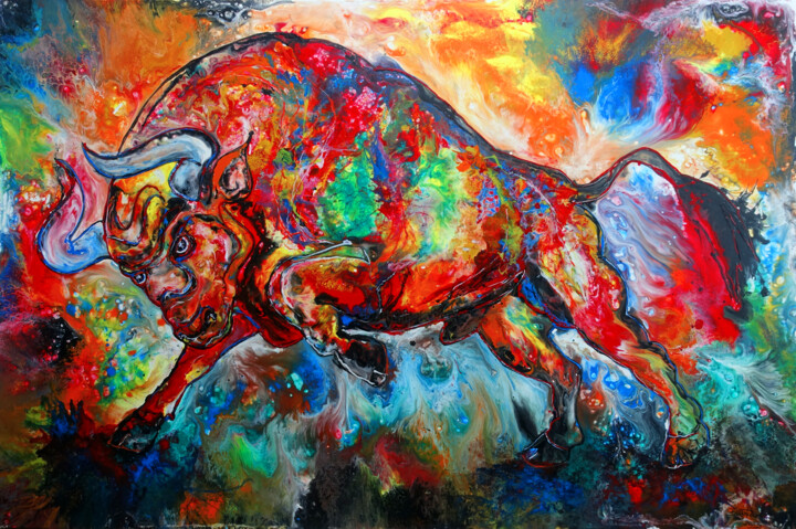 Civilón Handgemaltes Stierbild Kampfstier Stier Gemälde XXL 绘画, 39.4x59.1 in