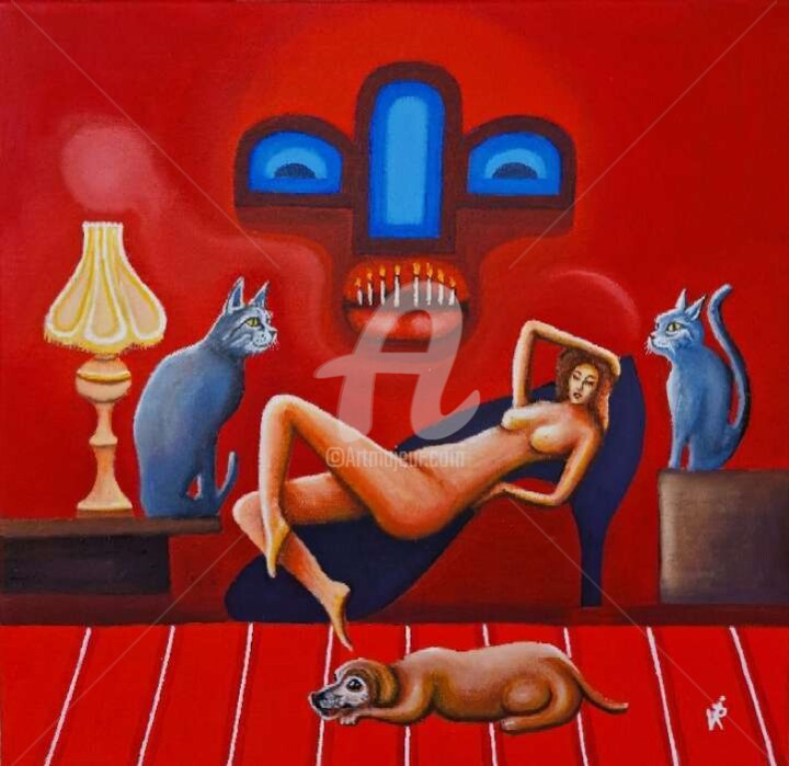The red house for animals 绘画, 15.8x15.8 in