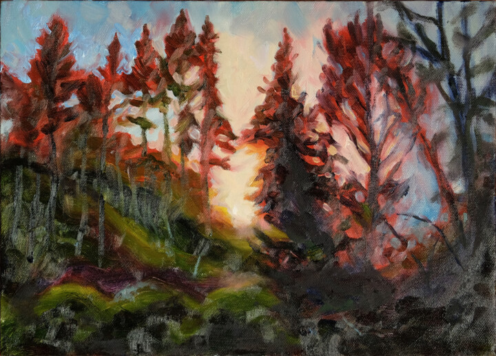 Sunset in La vallée des papeteries 绘画, 10.2x14.2 in